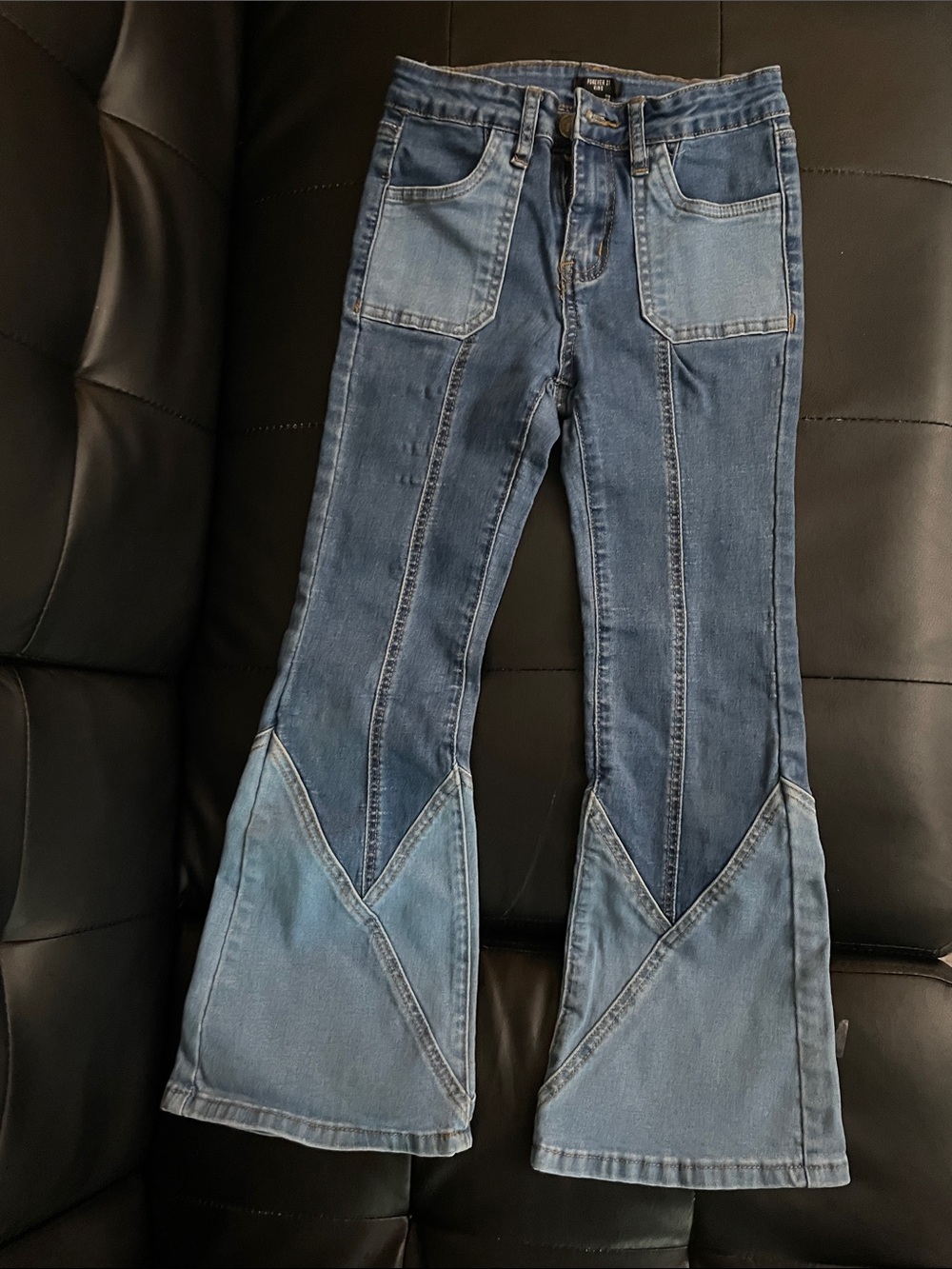 Forever 21 Two-Tone Blue Patchwork Flare Jeans